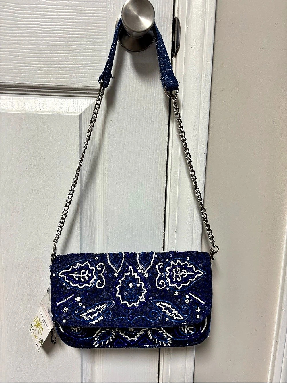 America & Beyond Blue & White Paisley Crossbody Bag